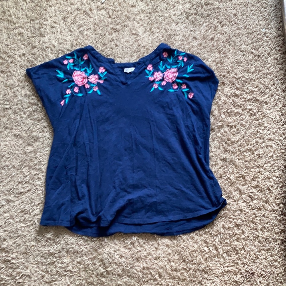 Blue and pink floral shirt